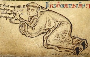 Matteo Paris in un autoritratto (codice Royal 14 C VII)